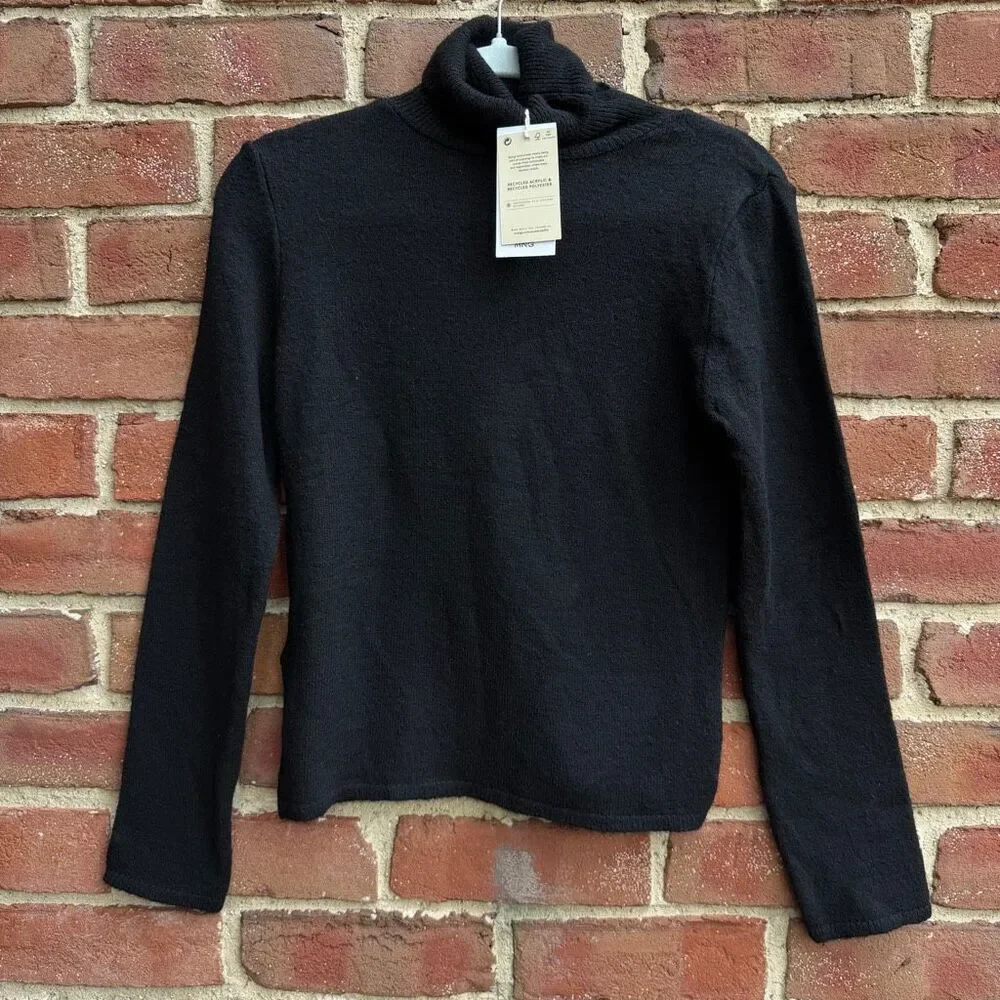MNG Mango Women's Turtleneck Wool Blend senseicv Black Sweater Medium NWT